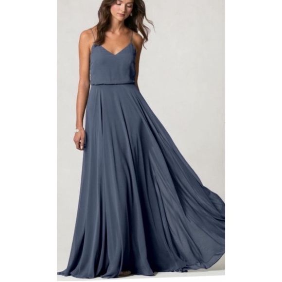 Jenny Yoo Dresses & Skirts - Jenny Yoo Slate Blue Spaghetti-Strap Chiffon Maxi Dress
